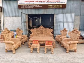 Siêu phẩm bàn ghế Hoàng Gia tân cổ điển gỗ gõ đỏ Pachy nguyên khối
