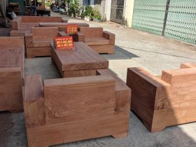 sofa chữ U nguyên khối gỗ hương đá