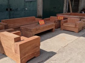 sofa chữ U nguyên khối gỗ hương đá