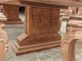 Bộ bàn ăn nguyên khối gỗ hương đá 10 ghế louis hoàng gia tân cổ điển siêu vip (Anh Mến, Hà Nam) 18 bàn ghế ăn nguyên khối gỗ hương đá