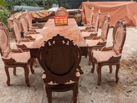 Bộ bàn ăn nguyên khối gỗ hương đá 10 ghế louis hoàng gia tân cổ điển siêu vip (Anh Mến, Hà Nam) 17 bàn ăn nguyên khối ghế hoàng gia