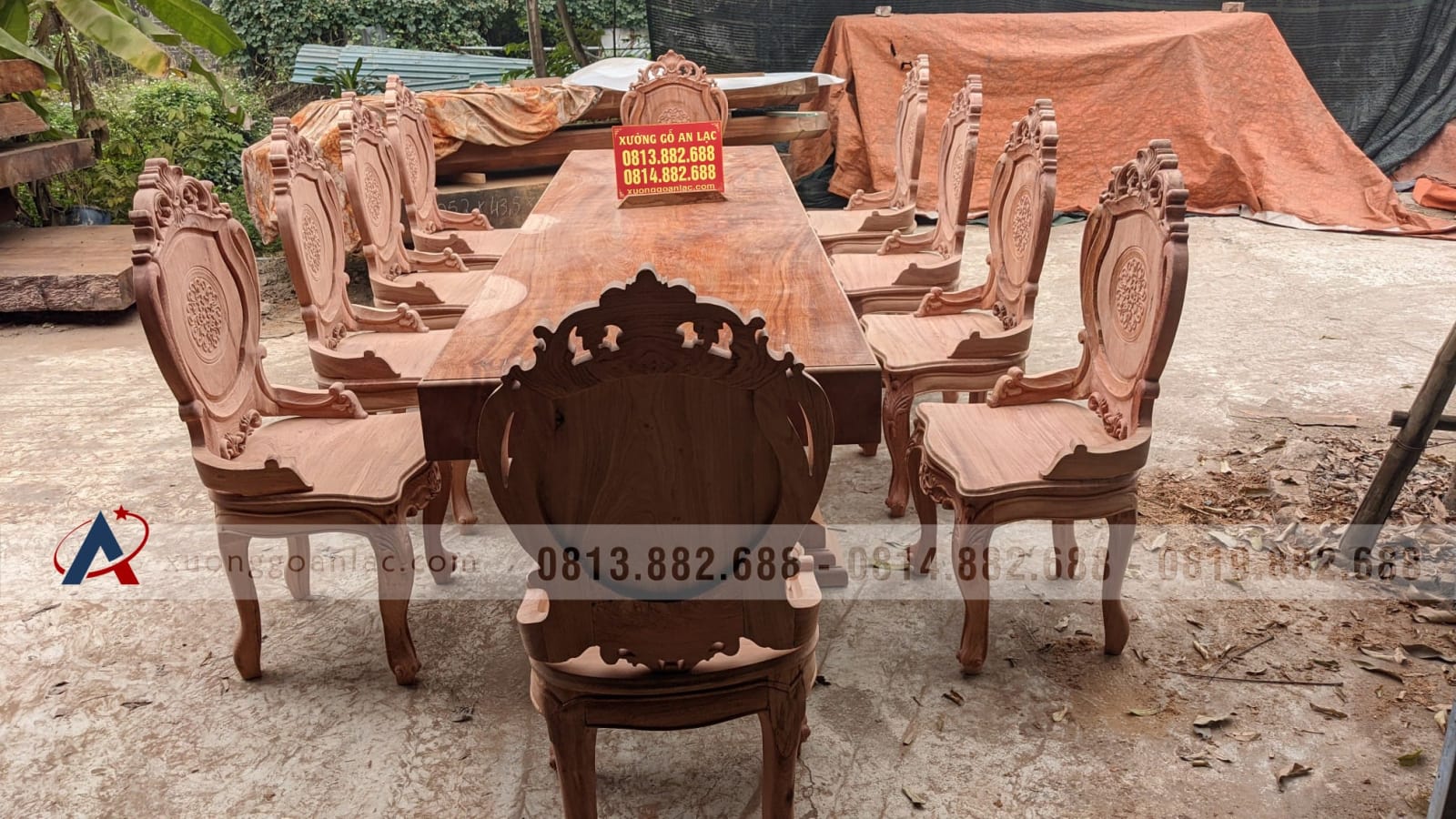 Bộ bàn ăn nguyên khối gỗ hương đá 10 ghế louis hoàng gia tân cổ điển siêu vip (Anh Mến, Hà Nam) 28 bàn ăn nguyên khối ghế hoàng gia