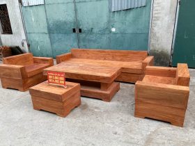 Sofa chữ H gỗ hương đá đóng hộp