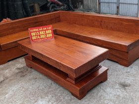 Sofa góc L dài 2m6 gỗ hương đá nguyên khối hàng vân tuyển