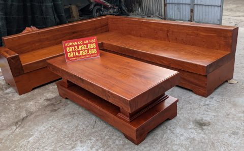 Sofa góc L dài 2m6 gỗ hương đá nguyên khối hàng vân tuyển