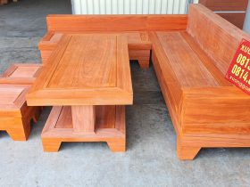 Sofa góc chữ L giả nguyên khối gỗ hương đỏ