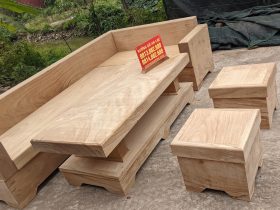 Sofa nguyên khối góc chữ L gỗ gõ đỏ