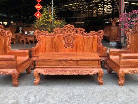 Bộ bàn ghế hoàng gia 6 món vách liền gỗ hương đá