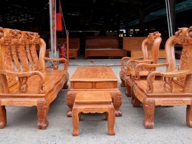 bàn ghế minh quốc đào gỗ hương đá Cột 12 6 món