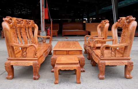 bàn ghế minh quốc đào gỗ hương đá Cột 12 6 món