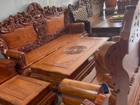Bộ ghế Hoàng Gia 6 món gỗ hương đá tay đặc vách trơn