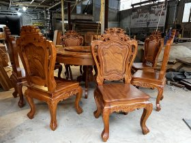 Ghế ăn louis chương đục hoa hồng ván tràn 3cm