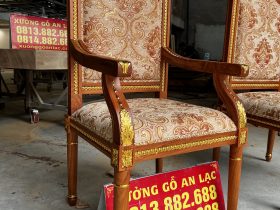 Ghế ăn Putin có tay bọc đệm dát vàng gỗ gõ đỏ