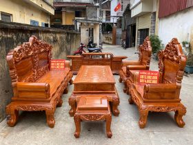 Bộ bàn ghế Hoàng Gia Louis 6 món gỗ gõ đỏ chân 14