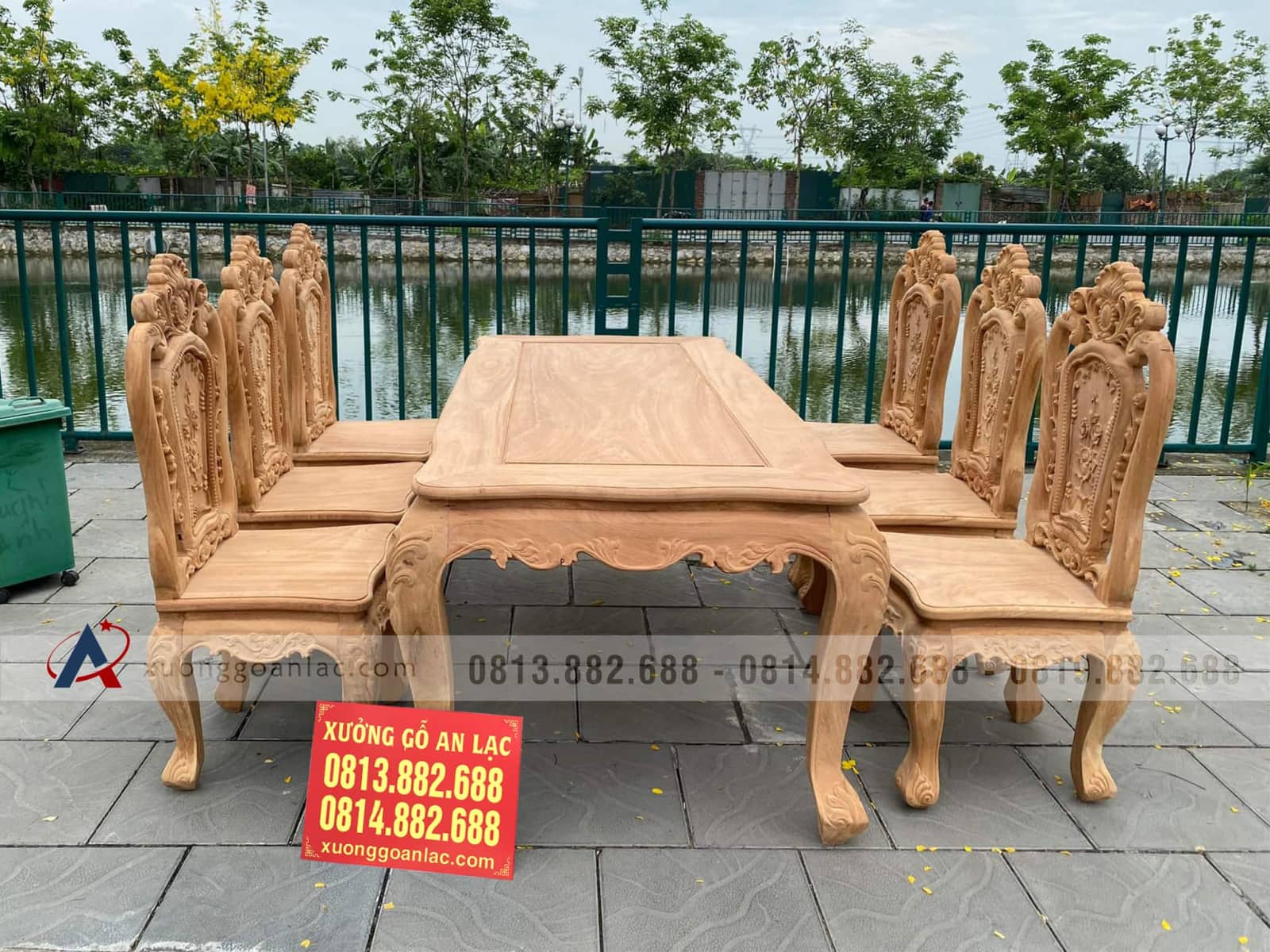 Bộ bàn ăn hoàng gia 6 ghế hoa hồng gỗ gõ đỏ (Anh Hồng, Bắc Giang) 18 Bàn ăn Hoàng Gia ghế hoa hồng gỗ gõ đỏ