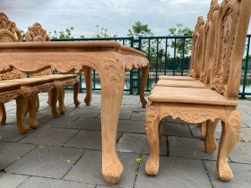 Bộ bàn ăn hoàng gia 6 ghế hoa hồng gỗ gõ đỏ (Anh Hồng, Bắc Giang) 11 bàn ghế ăn gỗ gõ đỏ cao cấp