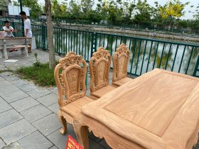 Bộ bàn ăn hoàng gia 6 ghế hoa hồng gỗ gõ đỏ (Anh Hồng, Bắc Giang) 12 bàn ghế ăn gỗ gõ đỏ