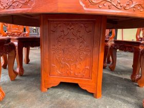 Bộ bàn ăn tròn xoay 8 ghế louis hoa hồng gỗ gõ đỏ cao cấp 9 bàn ăn gỗ gõ đỏ