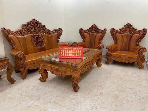 [Bàn giao] Bàn ghế Hoàng Gia Louis nguyên khối gỗ gõ đỏ (anh Vượng, Bắc Giang)