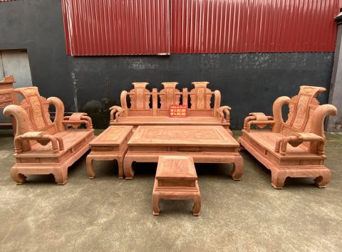Bàn ghế tần thủy hoàng cột gỗ hương đá