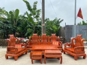 Bộ bàn ghế tần thủy hoàng gỗ hương đá cột liền 12