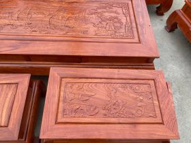 bàn và đôn bộ tần thủy hoàng gỗ hương đá