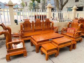 Bộ Tần Thủy Hoàng 6 món gỗ gõ đỏ hàng cột liền yếm liền
