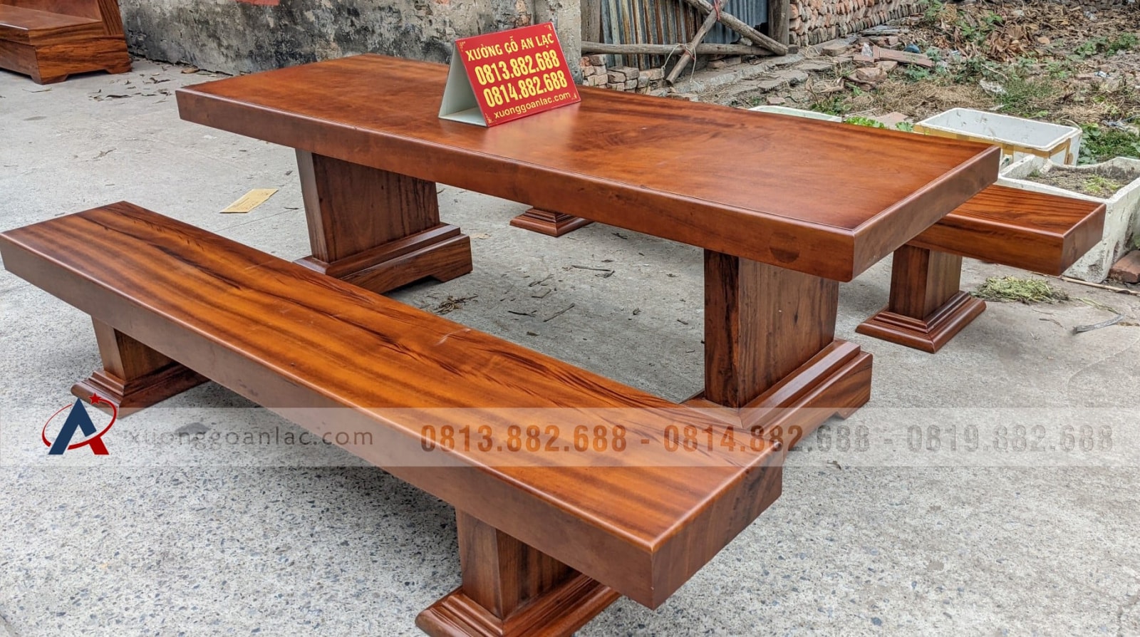 Bộ bàn ăn K3 dài 2m85 gỗ gõ đỏ nguyên khối hàng Vip (Chị Làn, Hà Nội) 13 bộ k3 gỗ gõ đỏ nguyên khối
