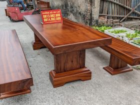 Bộ bàn ăn K3 dài 2m85 gỗ gõ đỏ nguyên khối hàng Vip (Chị Làn, Hà Nội) 7 bàn ghế k3 gỗ gõ đỏ