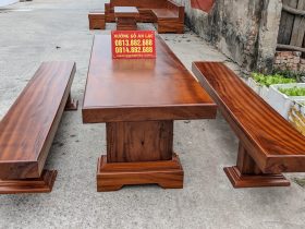 Bàn ghế gỗ nguyên khối 44 Bộ bàn ăn K3 dài 2m85 gỗ gõ đỏ nguyên khối
