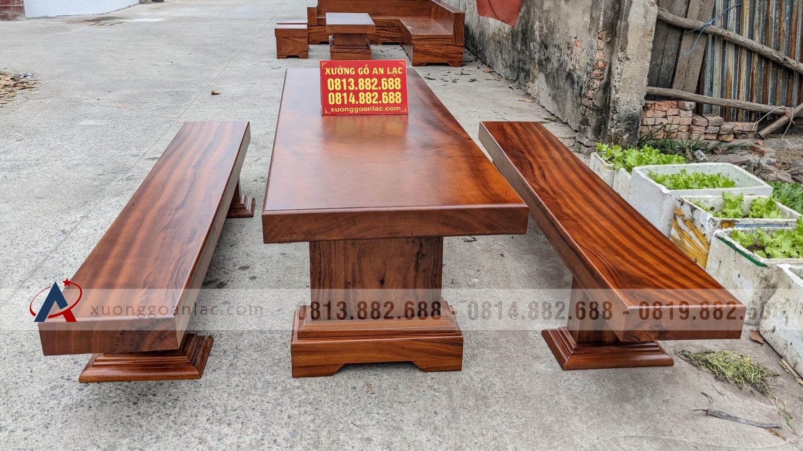 Bộ bàn ăn K3 dài 2m85 gỗ gõ đỏ nguyên khối hàng Vip (Chị Làn, Hà Nội) 10 Bộ bàn ăn K3 dài 2m85 gỗ gõ đỏ nguyên khối