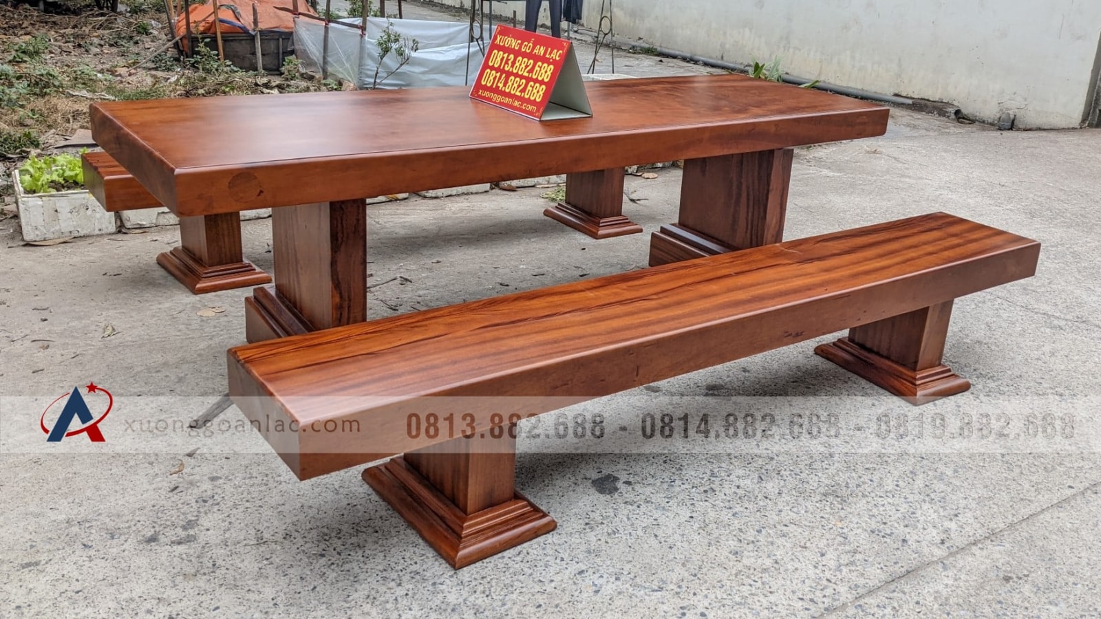 Bộ bàn ăn K3 dài 2m85 gỗ gõ đỏ nguyên khối hàng Vip (Chị Làn, Hà Nội) 11 bà ghế k3 nguyên khối gỗ gõ đỏ