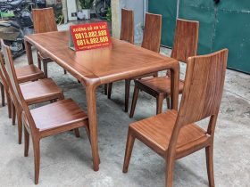Bộ bàn ăn bo góc gỗ gõ đỏ 8 ghế trơn phun màu giả óc chó (Anh Thủy, Sơn La) 12 Bo ban an bo goc go go do 8 ghe tron phun mau gia oc cho 2