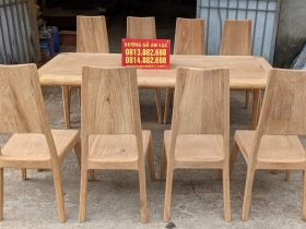 Bộ bàn ăn chân cao bo tròn góc gỗ gõ đỏ 8 ghế trơn hiện đại (Anh Hoa, Hà Nội) 12 bàn ăn hiện đại gỗ gõ đỏ