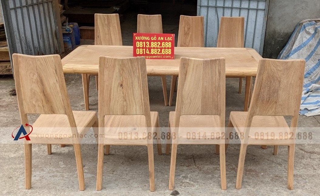 Bộ bàn ăn chân cao bo tròn góc gỗ gõ đỏ 8 ghế trơn hiện đại (Anh Hoa, Hà Nội) 17 bàn ăn hiện đại gỗ gõ đỏ