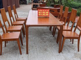 Bộ bàn ăn chân cao bo tròn góc gỗ gõ đỏ 8 ghế trơn hiện đại (Anh Hoa, Hà Nội) 8 Bo ban an chan cao bo tron goc go go do 8 ghe tron hien dai 2