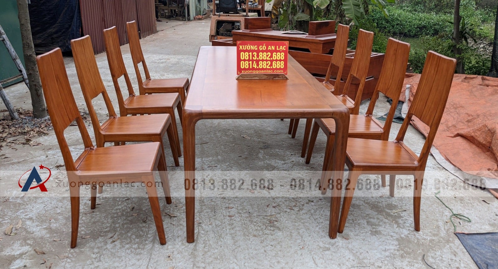 Bộ bàn ăn chân cao bo tròn góc gỗ gõ đỏ 8 ghế trơn hiện đại (Anh Hoa, Hà Nội) 2 Bộ bàn ăn chân cao bo tròn góc gỗ gõ đỏ 8 ghế trơn hiện đại (Anh Hoa, Hà Nội) - Ảnh 2