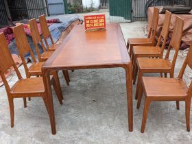 Bộ bàn ăn chân cao bo tròn góc gỗ gõ đỏ 8 ghế trơn hiện đại (Anh Hoa, Hà Nội) 9 bàn ăn gỗ gõ đỏ