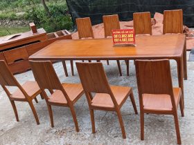 Bộ bàn ăn chân cao bo tròn góc gỗ gõ đỏ 8 ghế trơn hiện đại (Anh Hoa, Hà Nội) 13 bộ bàn ghế ăn gỗ gõ đỏ