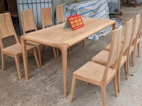 Bộ bàn ăn chân cao bo tròn góc gỗ gõ đỏ 8 ghế trơn hiện đại (Anh Hoa, Hà Nội) 11 bộ bàn ăn gỗ gõ đỏ nguyên mộc