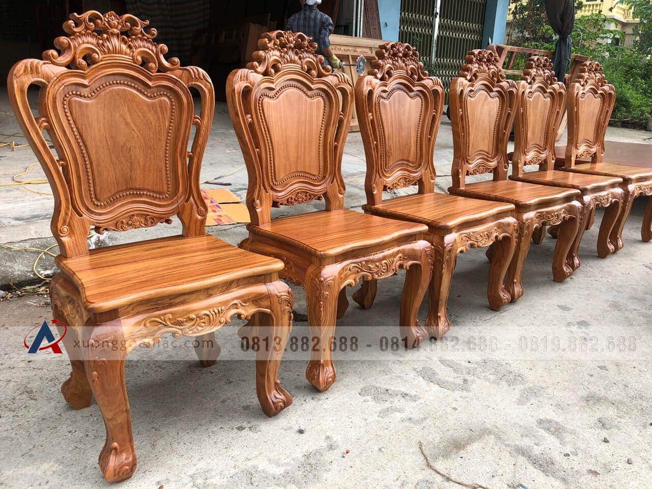 Bộ bàn ăn gỗ gõ đỏ nguyên khối hàng tuyển gỗ lựa vân (Anh Huân, Thanh Hóa) 15 Bộ bàn ăn gỗ gõ đỏ Pachy nguyên khối
