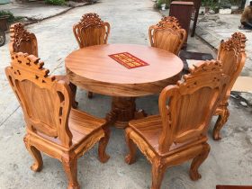 Bộ bàn ăn gỗ gõ đỏ Pachy nguyên khối hàng tuyển gỗ lựa vân