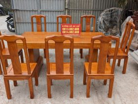 Bộ bàn ăn nguyên khối 2m17 gỗ gõ đỏ 8 ghế chữ Thọ (Chị Liên, Nam Định) 7 bàn ăn 8 ghế chữ thọ gỗ gõ đỏ