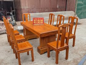Bộ bàn ăn nguyên khối 2m17 gỗ gõ đỏ 8 ghế chữ Thọ (Chị Liên, Nam Định) 9 Bộ bàn ăn nguyên khối 2m17 gỗ gõ đỏ 8 ghế chữ thọ