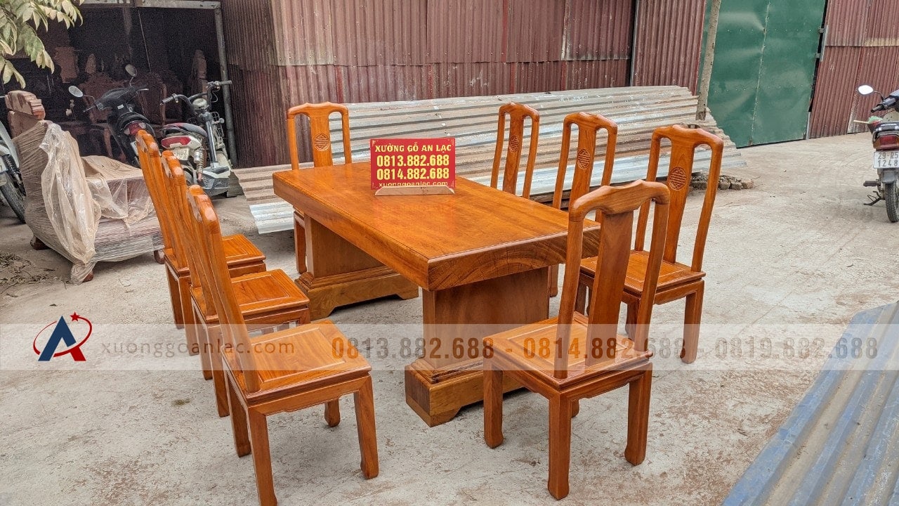 Bộ bàn ăn nguyên khối 2m17 gỗ gõ đỏ 8 ghế chữ Thọ (Chị Liên, Nam Định) 12 Bộ bàn ăn nguyên khối 2m17 gỗ gõ đỏ 8 ghế chữ thọ