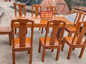 Bộ bàn ăn nguyên khối 2m17 gỗ gõ đỏ 8 ghế chữ Thọ (Chị Liên, Nam Định) 10 bàn ăn gỗ nguyên khối gỗ gõ đỏ