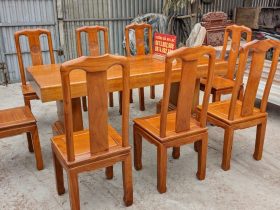 Bộ bàn ăn nguyên khối 2m17 gỗ gõ đỏ 8 ghế chữ Thọ (Chị Liên, Nam Định) 11 bàn ăn gỗ nguyên khối 8 ghế chữ thọ