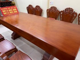 Bộ bàn ăn nguyên khối gỗ gõ đỏ hàng cực vip (Chị Hiên, Hải Phòng) 7 bàn ghế ăn hoàng gia gỗ gõ đỏ