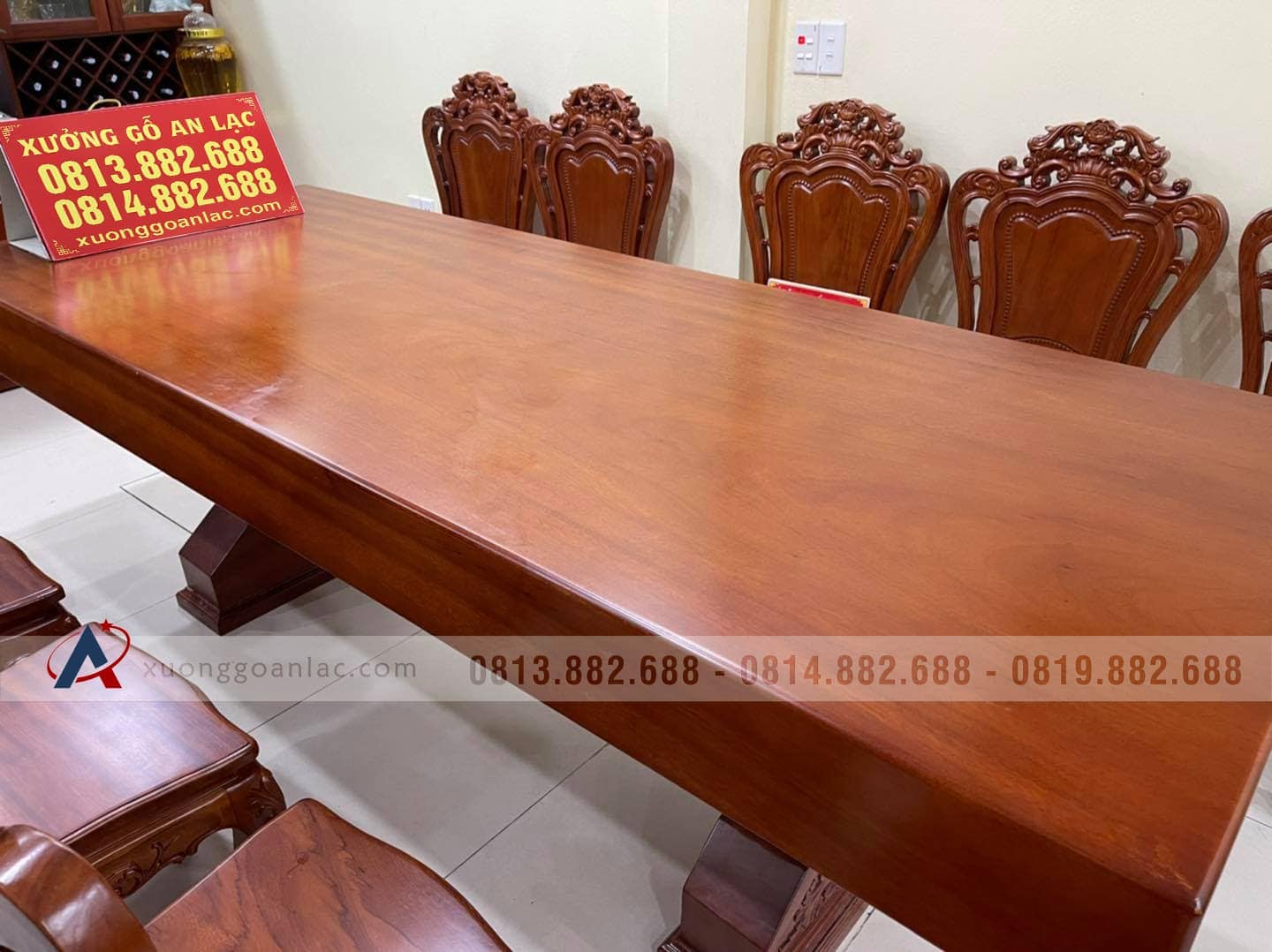 Bộ bàn ăn nguyên khối gỗ gõ đỏ hàng cực vip (Chị Hiên, Hải Phòng) 13 bàn ăn nguyên khối gỗ gõ đỏ