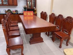 Bộ bàn ăn nguyên khối gỗ gõ đỏ